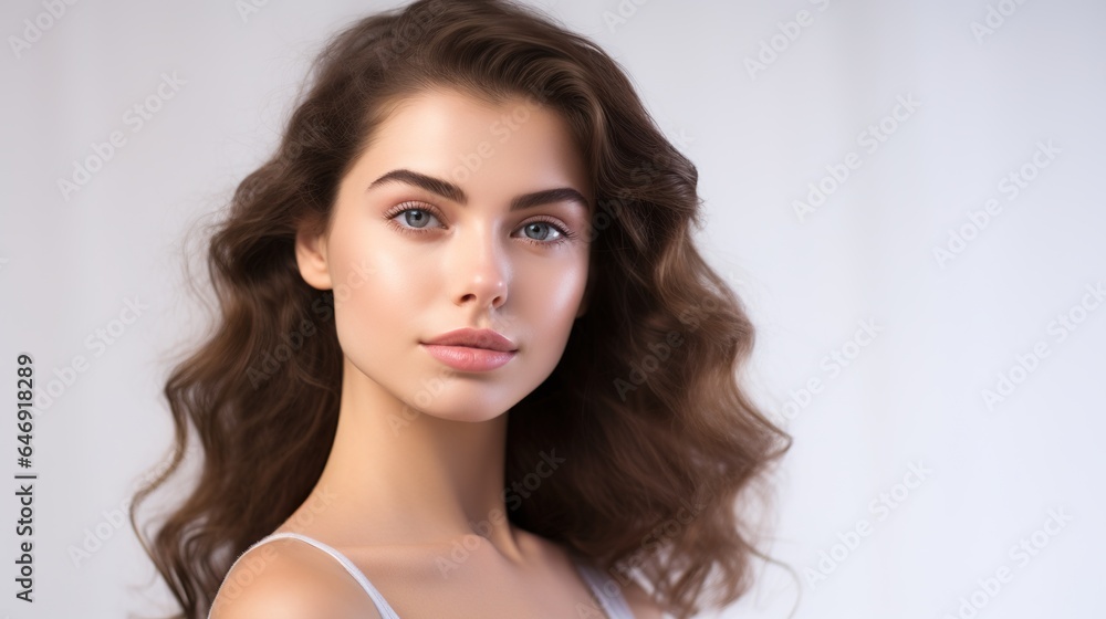 Close-up of a beautiful woman wearing cosmetics and skincare. therapy for the face Close-up of a beautiful woman wearing cosmetics and skincare. therapy for the face