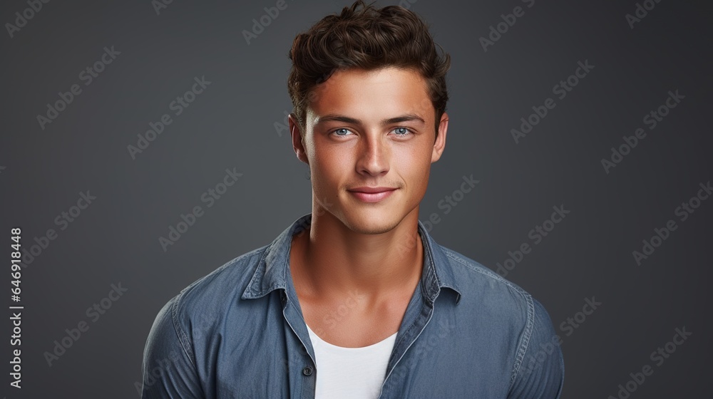 portrait of a handsome man on gray background . generative ai portrait of a handsome man on gray background . generative ai