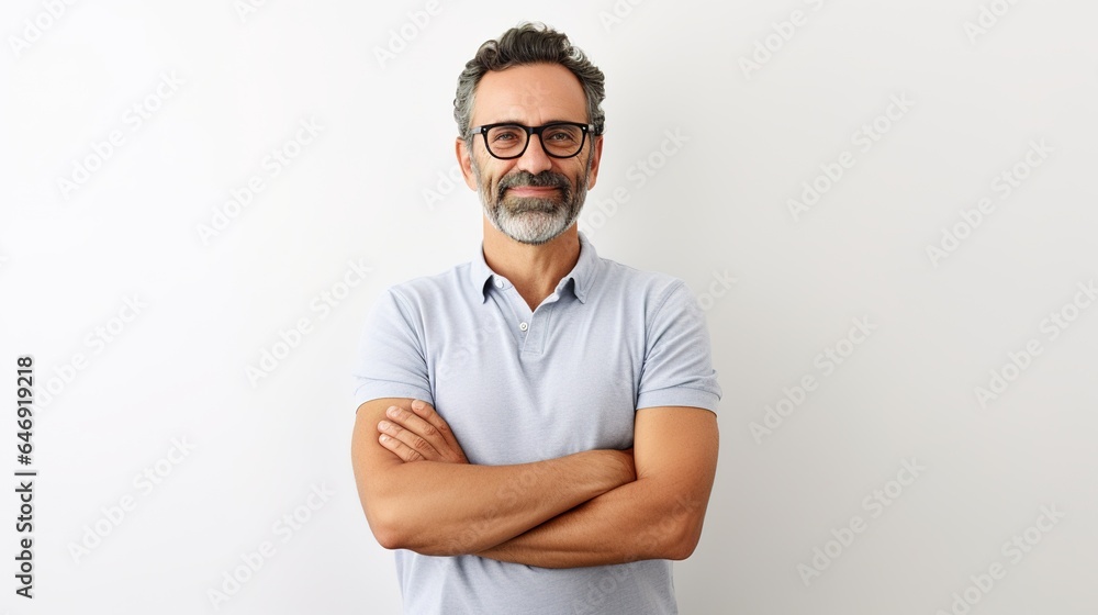 Portrait of smiling man with crossed arms on white background. generative ai Portrait of smiling man with crossed arms on white background. generative ai