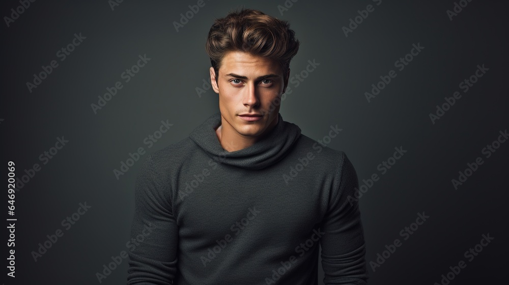 portrait of a handsome man on gray studio background