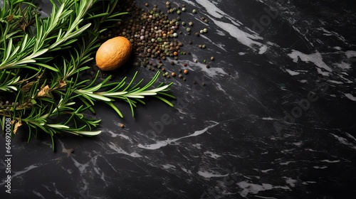 Fototapeta Naklejka Na Ścianę i Meble -  Background with rosemary, dark creative kitchen table