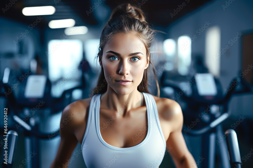 Fototapeta premium Portrait of a beautiful young woman at the gym. Fitness.