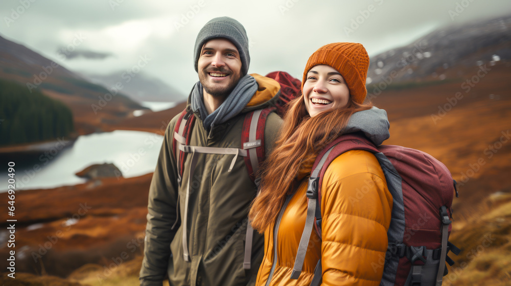 Couple of hikers walking in the mountains. Couple of hikers walking in the mountains.