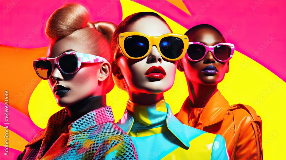 Fashion show pop art collage style neon bold color Fashion show pop art collage style neon bold color