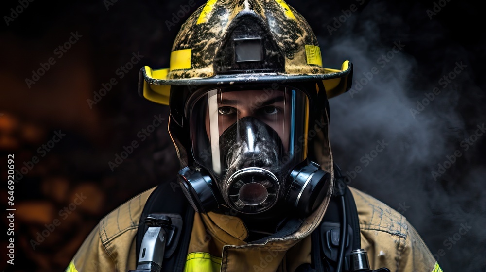Firefighter in full bunker gear. Firefighter in full bunker gear.