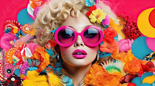 Fashion woman pop art collage style neon bold color