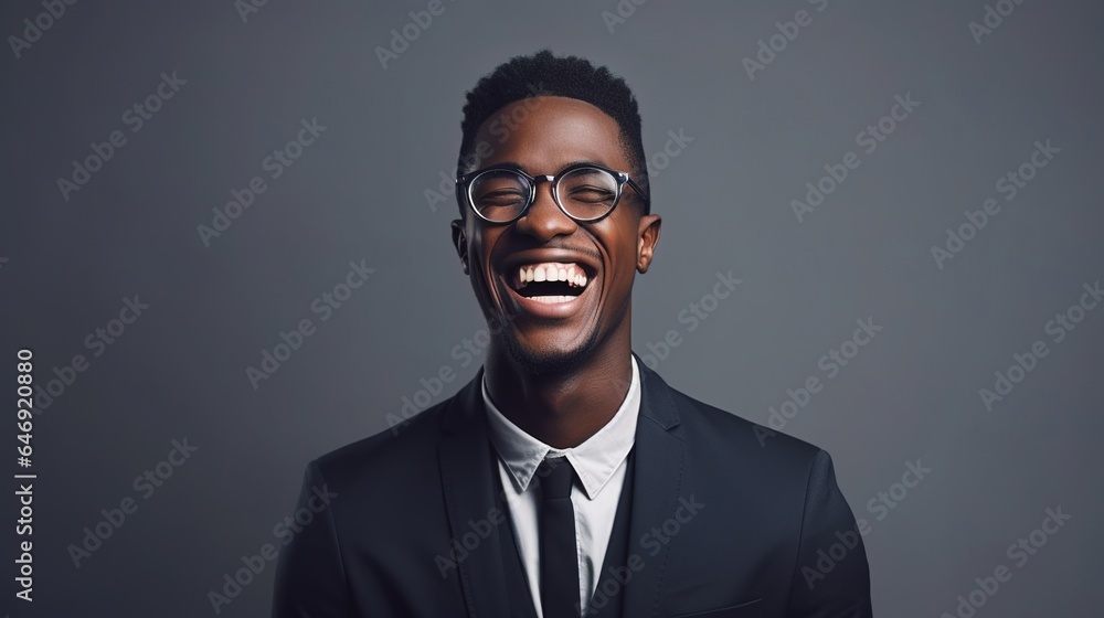 Smiling American business professional on gray background Smiling American business professional on gray background