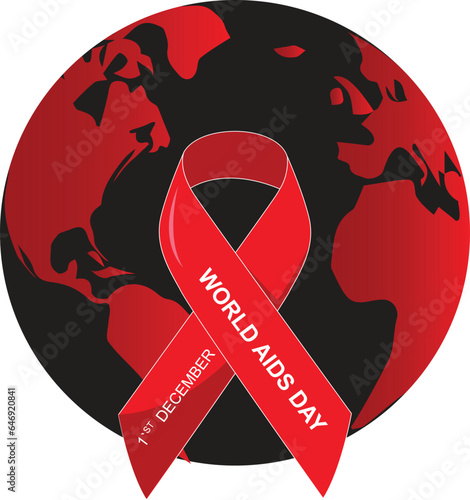 Vector World AIDS Day December 1st. Banner with red ribbon and text World Aids Day.