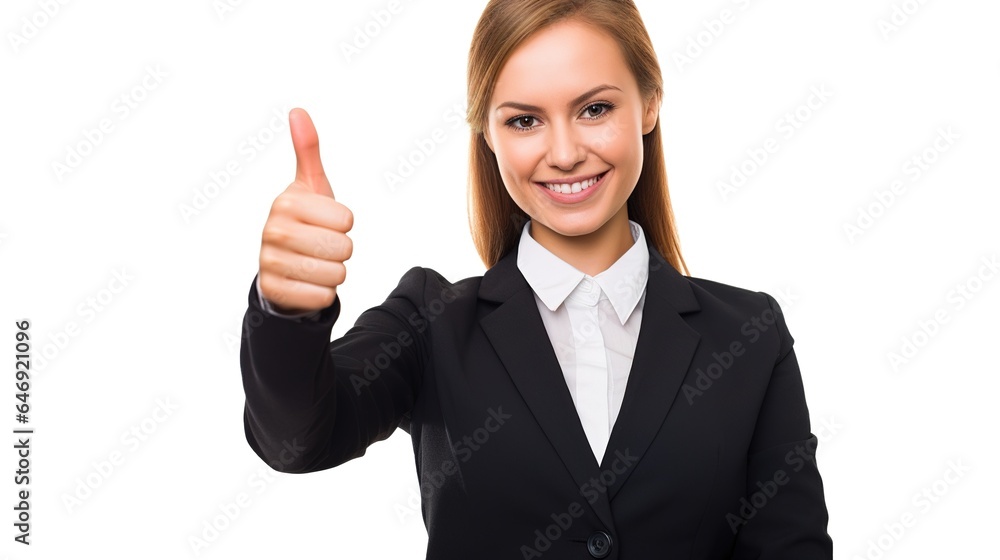 businesswoman showing thumbs up on white background. businesswoman showing thumbs up on white background.