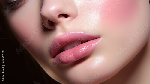 Fotografija Model showcasing a monochromatic paint makeup look in shades of pink, emphasizin