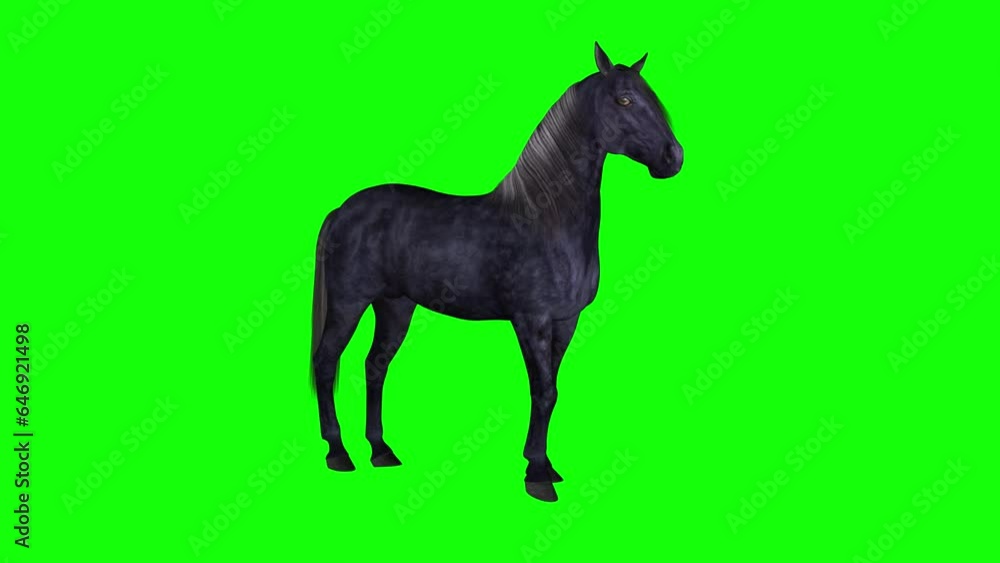 Black Mustang Horse - Stomping Leg Loop - Green Screen - Realistic 3D animation