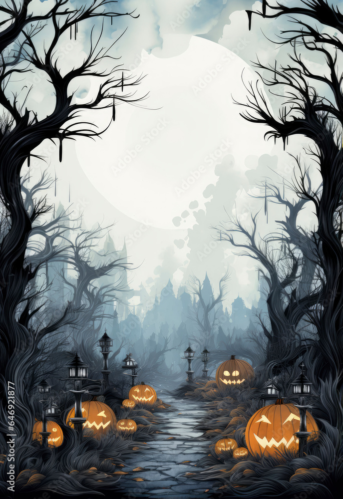 Photo of a halloween background Hand-drawn watercolor with space for text