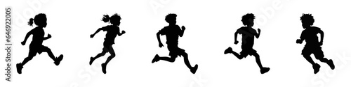 Children silhouettes playing outdoor.