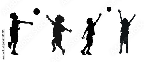 Children silhouettes playing and running outdoors, expressing joy and friendship in nature. AI generated illustration.