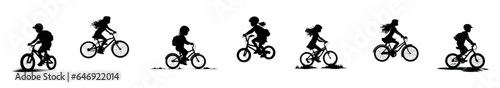 Children silhouettes playing outdoor.