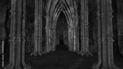Gothic Castle - Gallery Columns - Passing Loop - Realistic 3D animation 