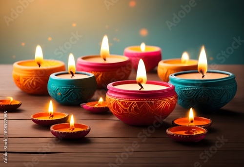 Happy Diwali, festival of lights with diya candles background, banner, poster 