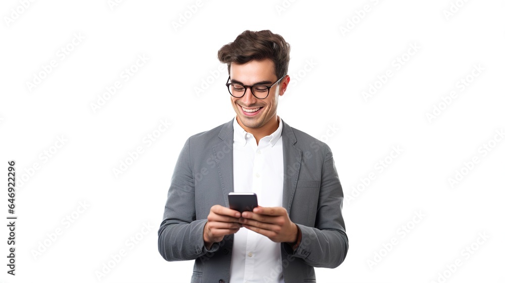 person with mobile phone on white background person with mobile phone on white background