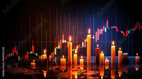 Candle stick graph chart of stock market investment trading, Bullish point, Bearish point. trend of graph, up trend of graph. generative ai