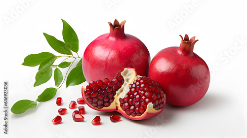 pomegranate with leafs on white background