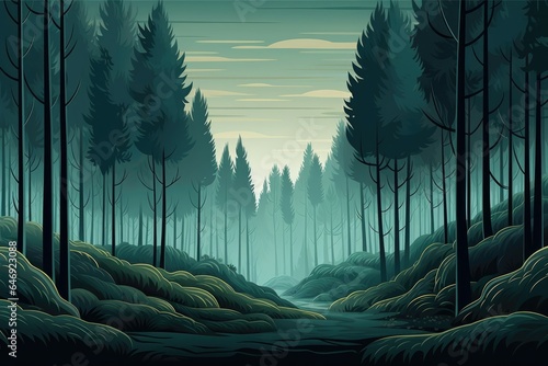Dense forest with tall trees.