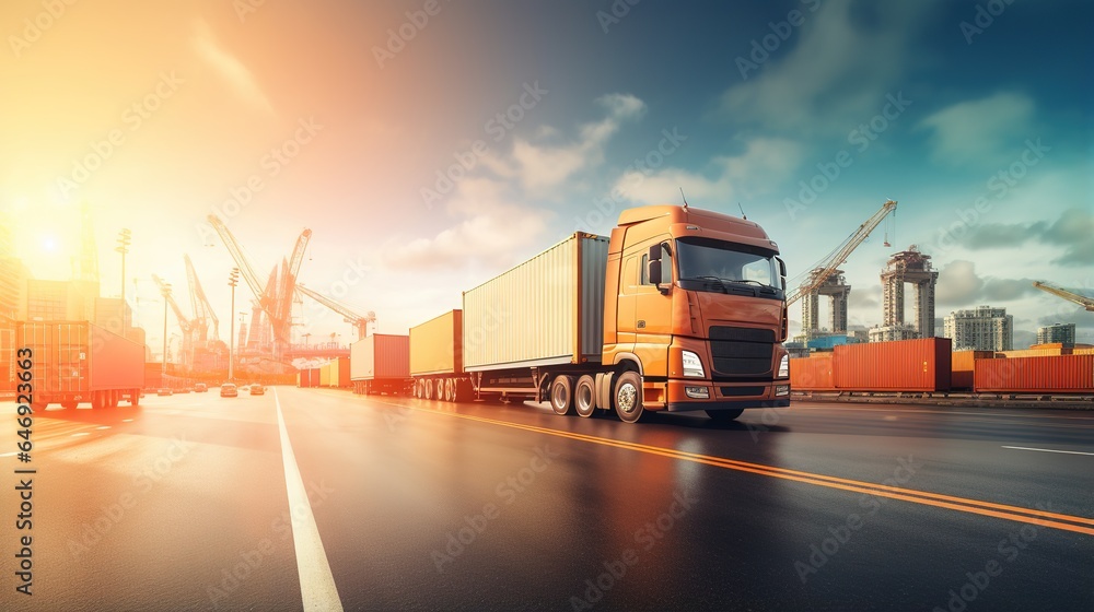 Logistics distribution of containers for cargo freight ship, rail, truck and aeroplane, Import/Export logistics concept,. generative ai - obrazy, fototapety, plakaty 