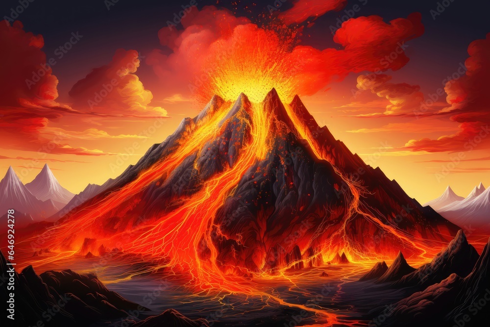 Volcano with lava flow.
