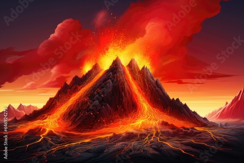 Volcano with lava flow.