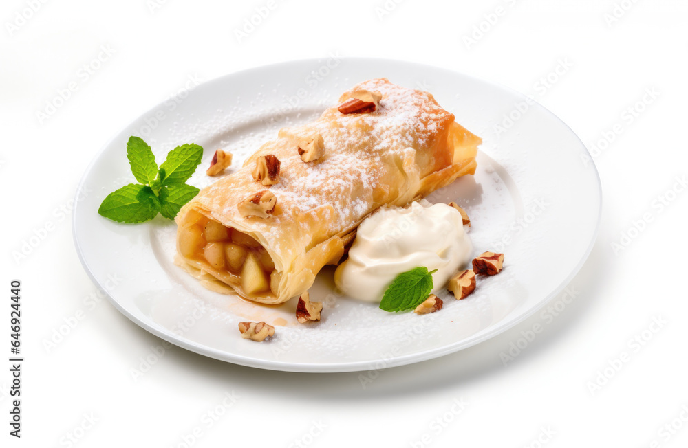 A Plate of Apple Strudel Isolated on a Transparent Background