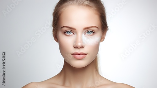 Portrait of a beautiful woman's face. Beautiful Spa model with flawlessly clean skin. A blonde woman smiles at the camera. Concept of Youth and Skin Care. generative ai