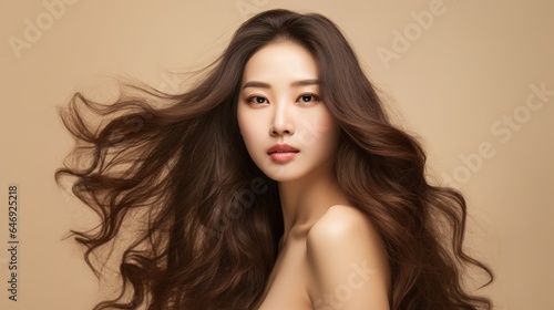 Portrait of a woman with hair, Face care, Facial treatment, Cosmetology, beauty and spa, Asian women portrait