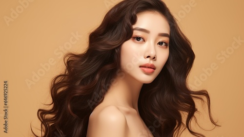 Asian women portrait, Beautiful young asian woman with clean fresh skin on white backdrop. 