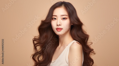 Asian women portrait, Beautiful young asian woman with clean fresh skin on white backdrop. 