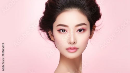Portrait of a young Asian woman with delicate highlights. Concept of Youth and Skin Care. generative ai