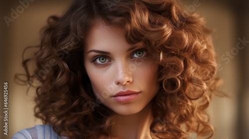 Close-up of a woman with curly hair. natural curls, attractiveness face woman with skin care