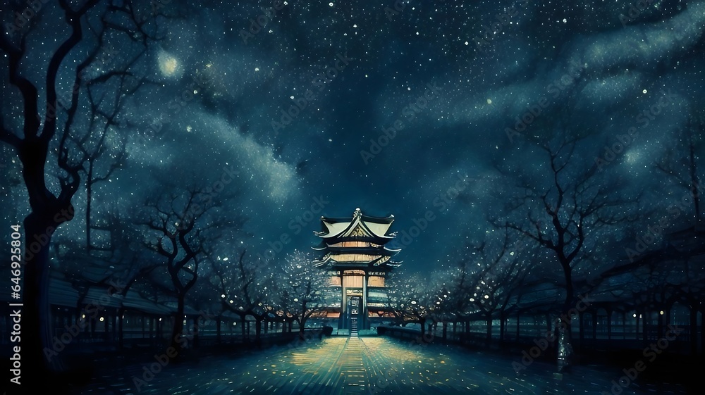 night in japan - obrazy, fototapety, plakaty 