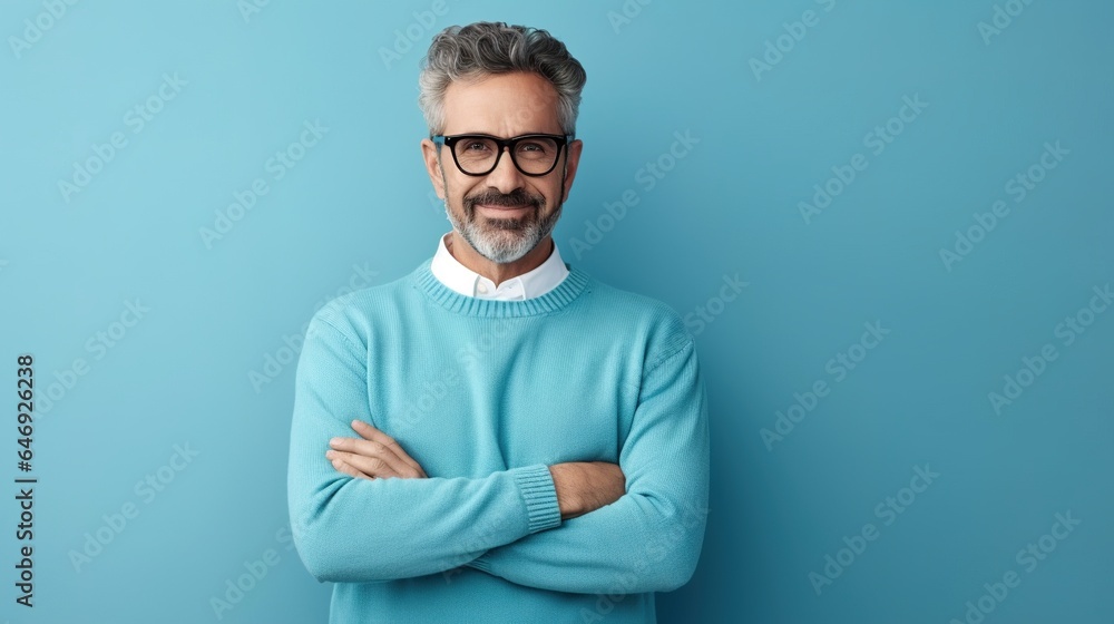 A casual, confident man with a smile in a studio portrait A casual, confident man with a smile in a studio portrait