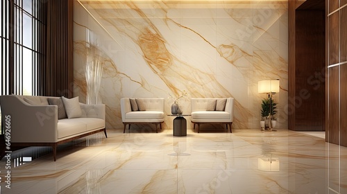 Smooth onyx marble used for interior decoration, with ceramic wall and floor tiles. © Vusal