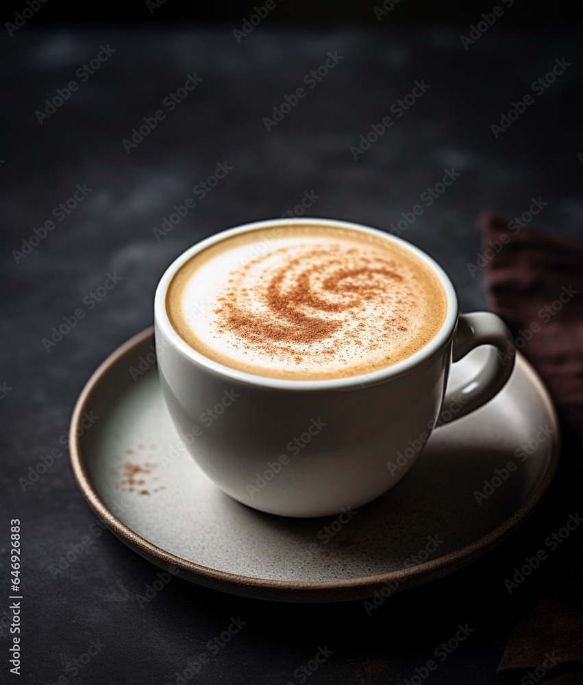 Cup of coffee on table, latte art Cup of coffee on table, latte art