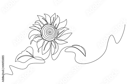 Continuous line Sunflower summer natural plant simple linear hand drawn style. Abstract trendy minimalist design of Ukraine symbol. vector illustration on white background.
