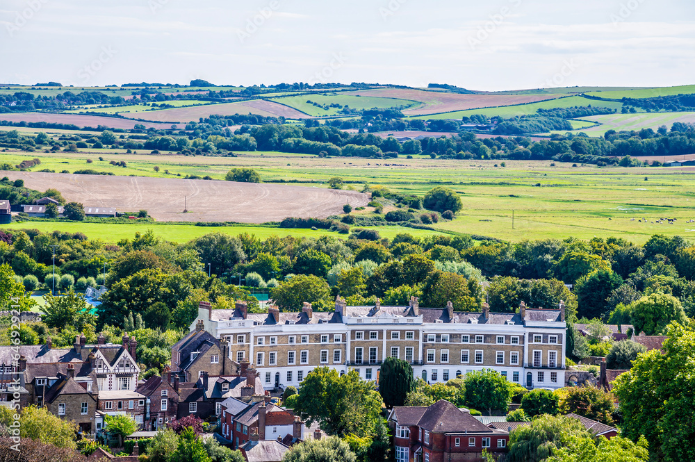 A view south from the ramparts of the castle keep in Lewes, Sussex, UK in summertime