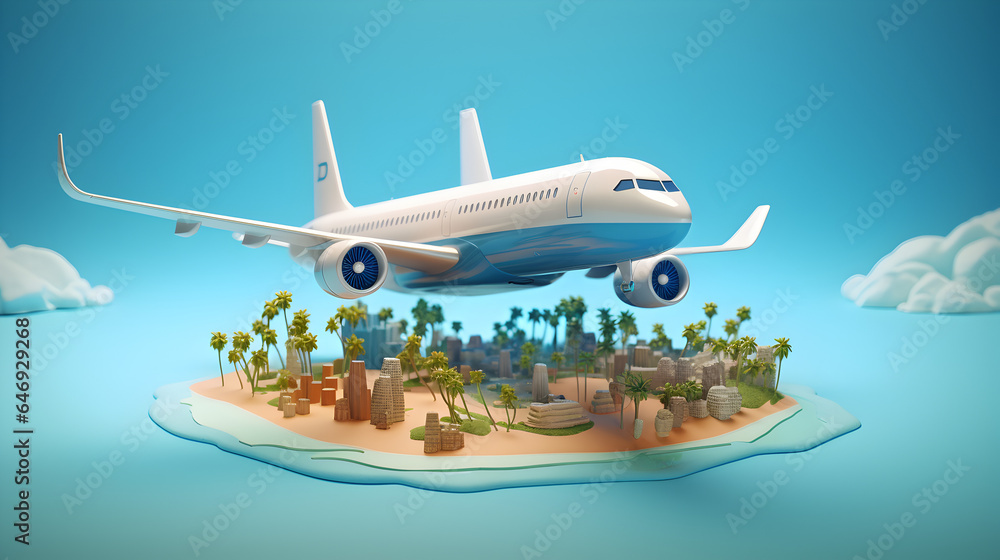 3d art with aeroplane that shows concept of travel 3d art with aeroplane that shows concept of travel