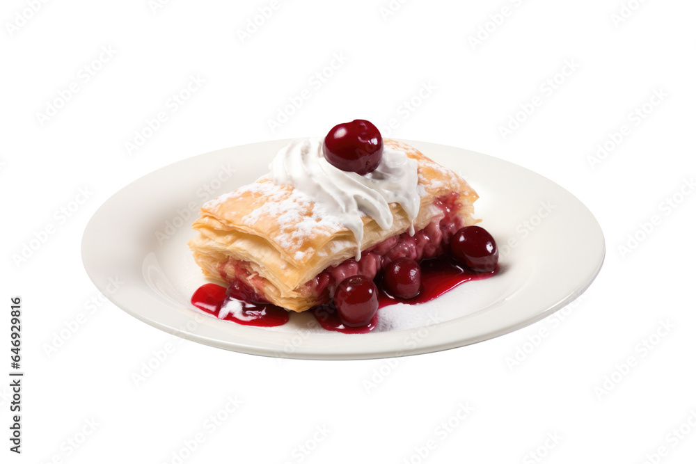 A Plate of Cherry Strudel Isolated on a Transparent Background A Plate of Cherry Strudel Isolated on a Transparent Background