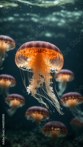 Graceful Encounter: Small Jellyfish Gliding Beneath the Sea's Surface in Raja Ampat, Indonesia - Exploring the Enchanting World of Jellyfish Blooms in their Natural Habitat