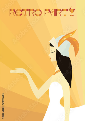A pretty women in art deco style. Retro party invitation and post card.