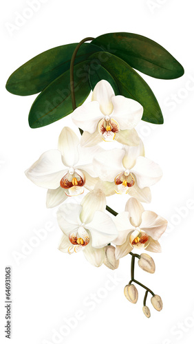 White wild orchid flowers. Tropical plants and flowers on a white background  jungle.