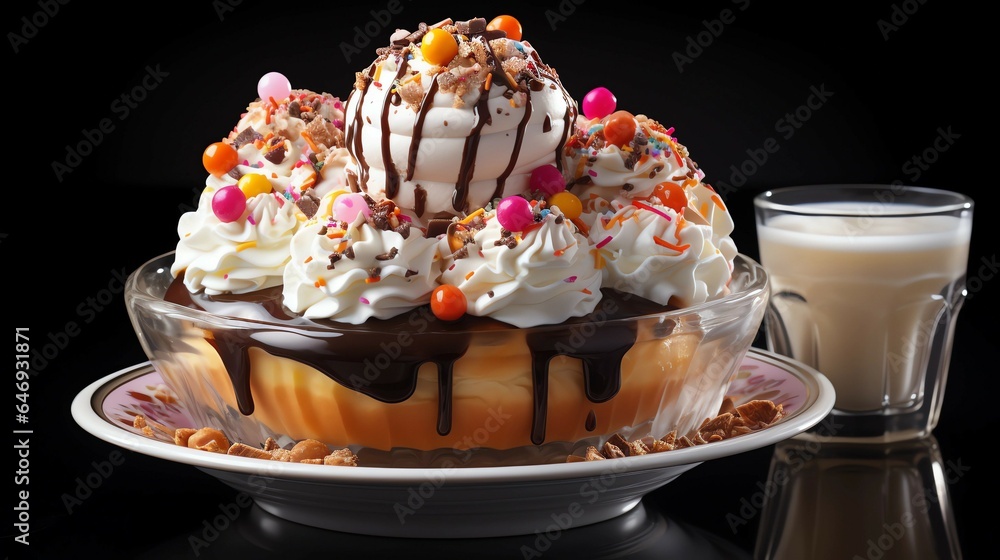 decadent dessert Ice creams with whipped cream chocolate cream AI generated decadent dessert Ice creams with whipped cream chocolate cream AI generated