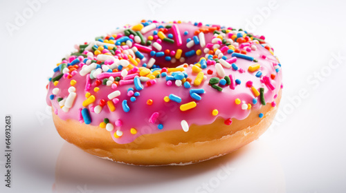 Multicolored donut with different sprinkles isolated on white background © pundapanda