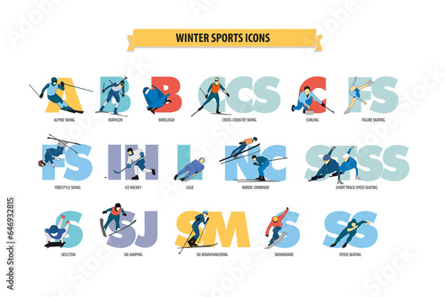 Bilde på lerret Series of  vector icons relating to winter sports
