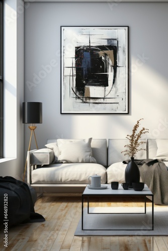 Modern living room with abstract artwork 